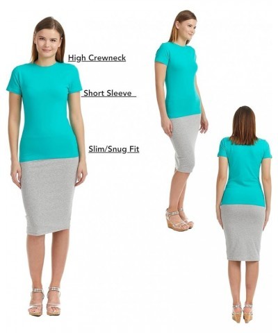 Women's Crewneck Slim Fitted Cotton Short Sleeve T-Shirt/Crop Top Stretchy Bodycon Basic Tees Turquoise $14.74 T-Shirts