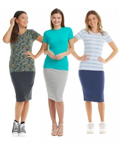 Women's Crewneck Slim Fitted Cotton Short Sleeve T-Shirt/Crop Top Stretchy Bodycon Basic Tees Turquoise $14.74 T-Shirts