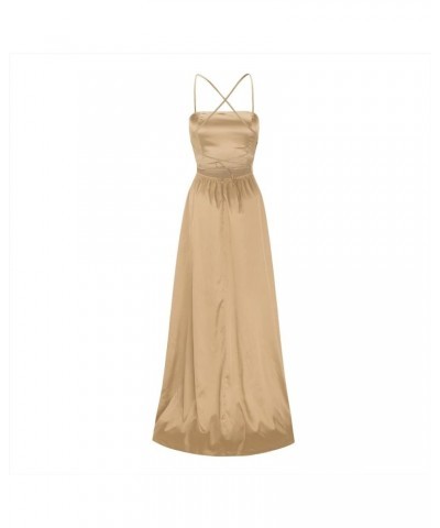 Formal Dress for Wedding Guest Women Sexy Satin Corset Maxi Dress Push up Ruched Evening Party Long Dresses A-06 Khaki $12.40...