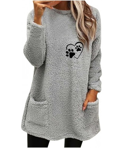 Women’s Casual Sherpa Fleece Sweatshirts Long Sleeve Round Neck Warm Shirts Cute Graphic Winter Cozy Underwear 3 Gray $10.07 ...