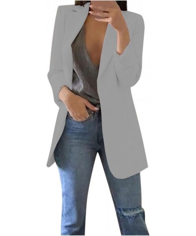 Blazers for Women Plus Size Fall Jackets Trendy Business Casual Blazers Open Front Lapel Jackets Long Sleeve Blazers A08-gray...