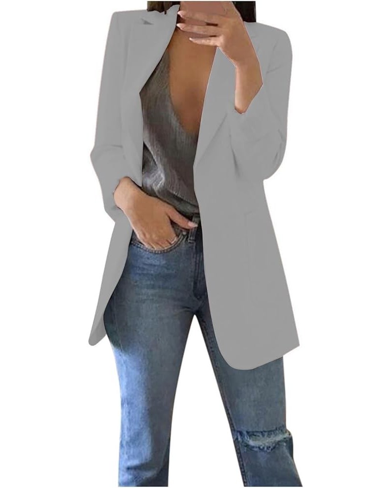 Blazers for Women Plus Size Fall Jackets Trendy Business Casual Blazers Open Front Lapel Jackets Long Sleeve Blazers A08-gray...