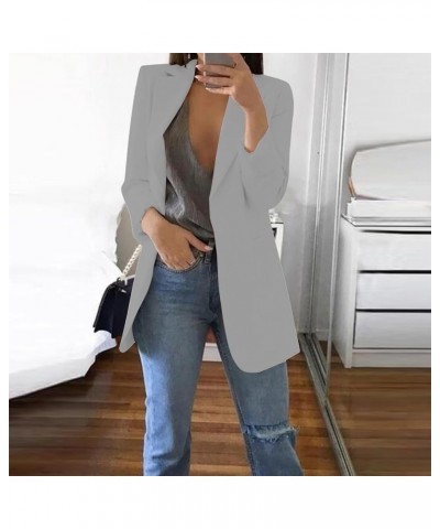 Blazers for Women Plus Size Fall Jackets Trendy Business Casual Blazers Open Front Lapel Jackets Long Sleeve Blazers A08-gray...