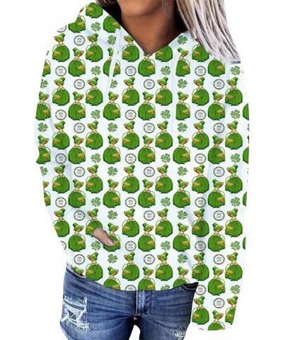 Women's St Patrick's Day Shamrock Pattern Hoodie Irish Four-leaf Clover Pocket Sweatshirt Loose Casual Sweatshirt Clover Doll...