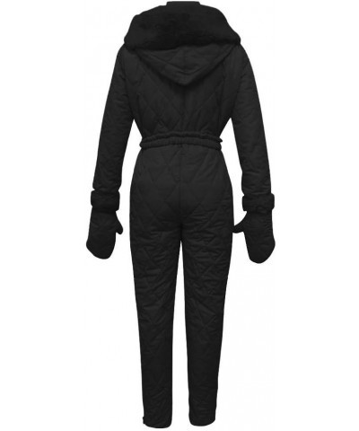 Ski Suits for Womens Winter Outdoor Sports Snow Jumpsuit Waterproof Hooded Snowsuit Collar Hooded Jacket Coat A - Black $39.3...